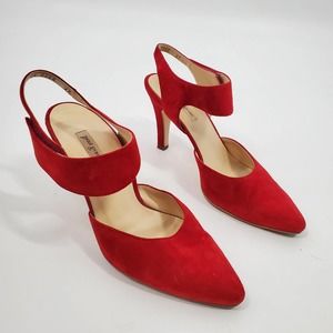Paul Green Women SZ 5.5 8 Red Ankle Strap Strappy Point Toe Heel Cocktail Suede